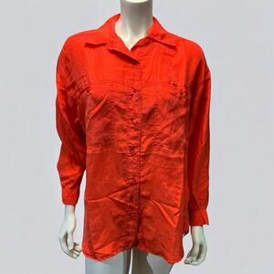 Marnie West 90sOrange 100% Silk Oversized Button-Down Blouse | Vintage Small